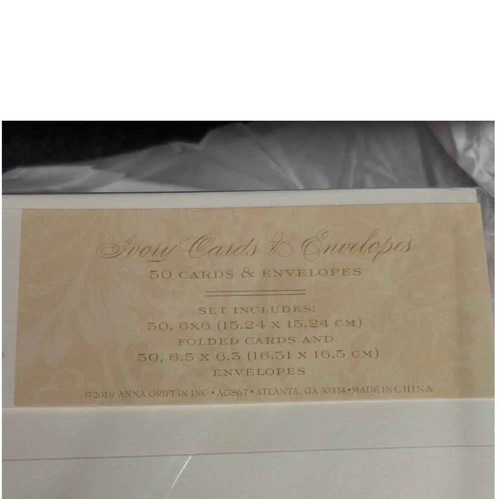 Anna Griffin Ivory Cards & Envelopes 6x6 Set of 50 AG-867H Square Stationery New